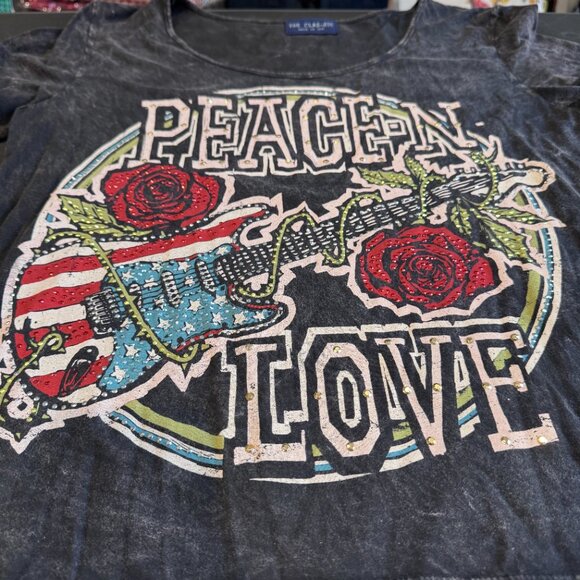 THE CLAS-SIC Peace-N-Love Graphic Tee with Gems Y2K Boho Rocker Edgy (Size S) - Picture 8 of 11